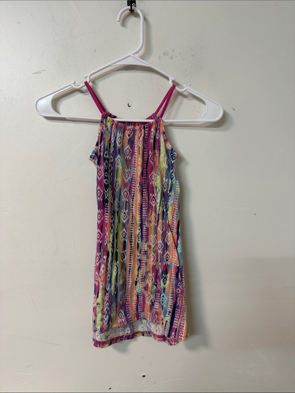 Place Girls' Multicolor Aztec-Print Tank Dress with Pink Straps